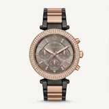 Rose Gold Crystal Bezel Smoke Grey Dial Two-Tone Chronograph Watch
