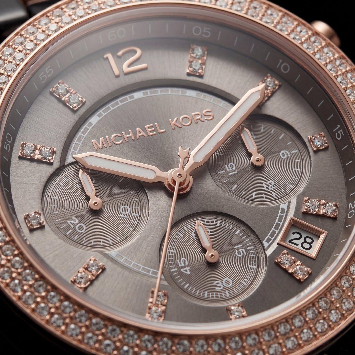 Rose Gold Crystal Bezel Smoke Grey Dial Two-Tone Chronograph Watch
