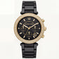 Black & Gold Crystal Chronograph Watch – Luxe Contrast Statement Edition