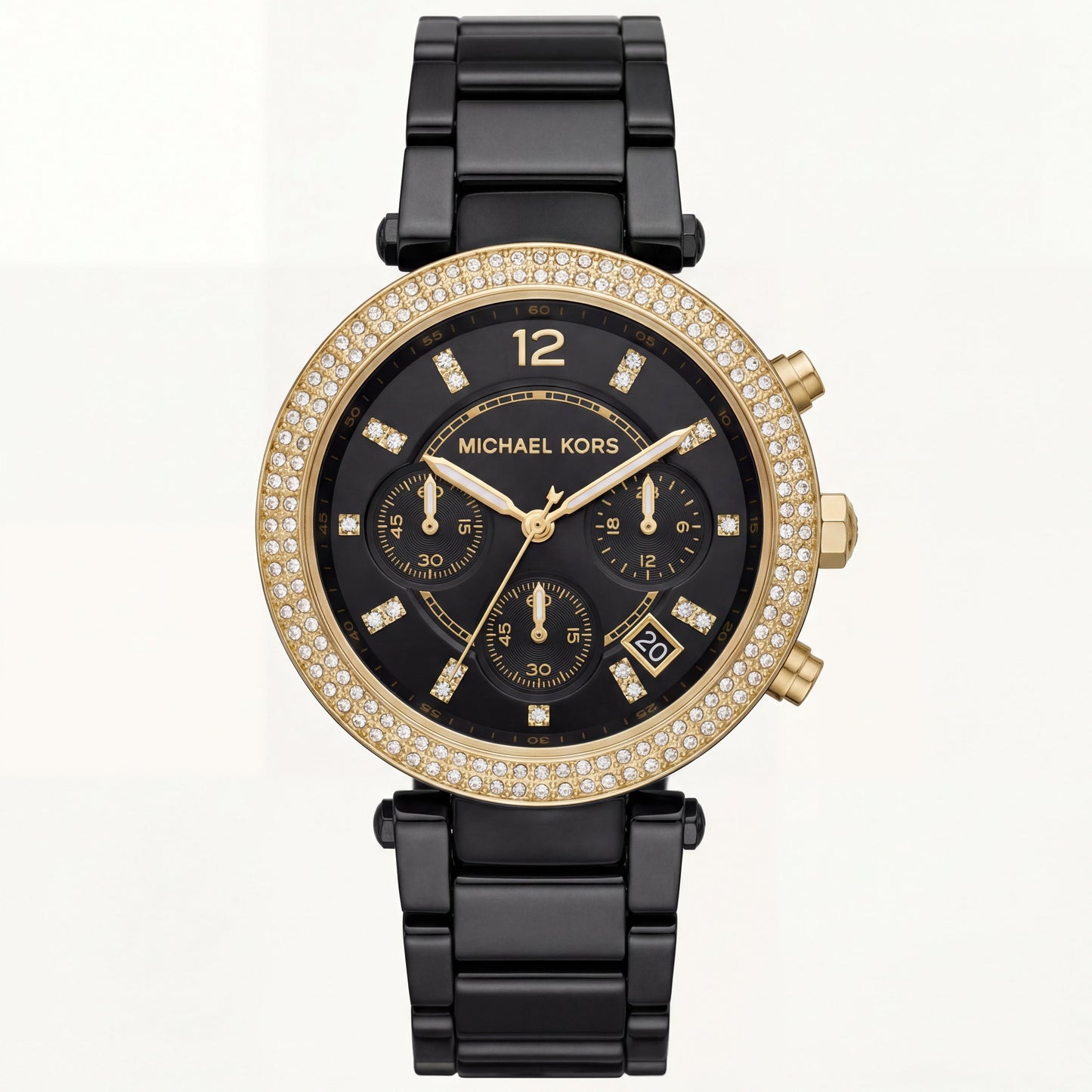 Black & Gold Crystal Chronograph Watch – Luxe Contrast Statement Edition