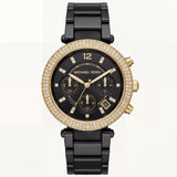 Black & Gold Crystal Chronograph Watch – Luxe Contrast Statement Edition