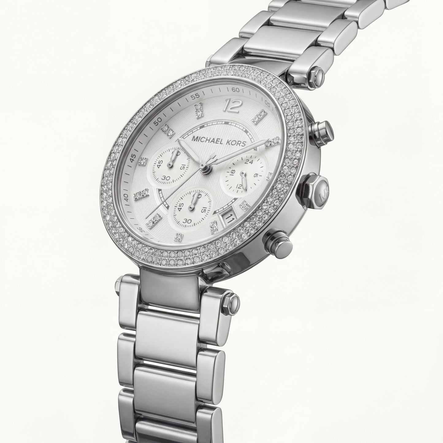 Silver Ice Crystal Chronograph Watch – Diamond Glow Luxe Edition