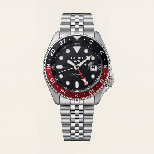 Black Dial Red-Black GMT Steel Watch