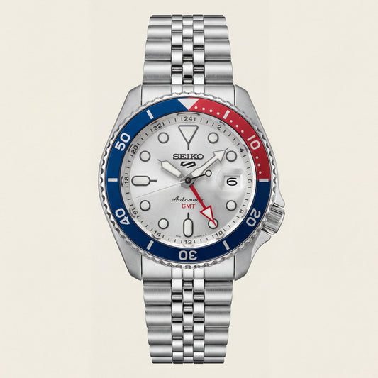 Silver Dial Pepsi GMT Steel Watch