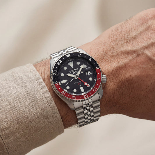Black Dial Red-Black GMT Steel Watch