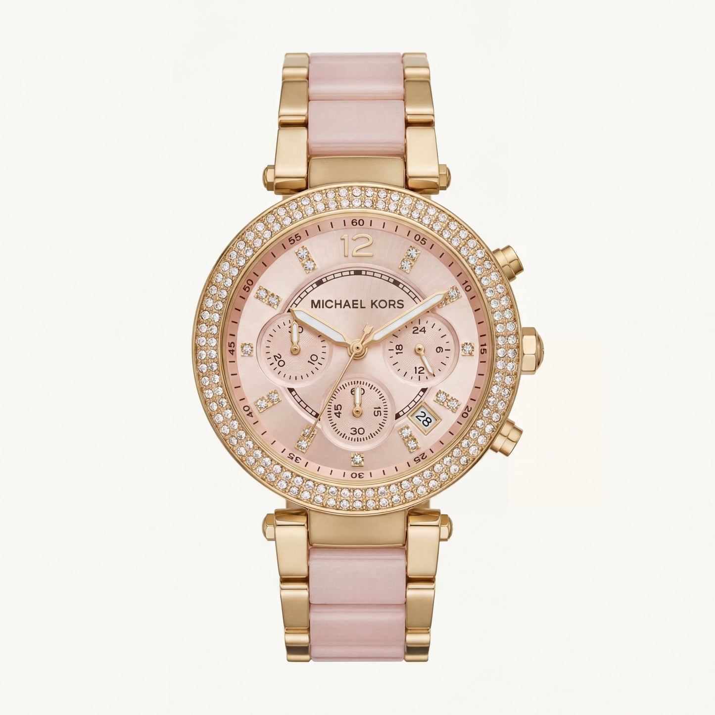 Blush Crystal Chronograph Watch – Rose Gold Glam Edition