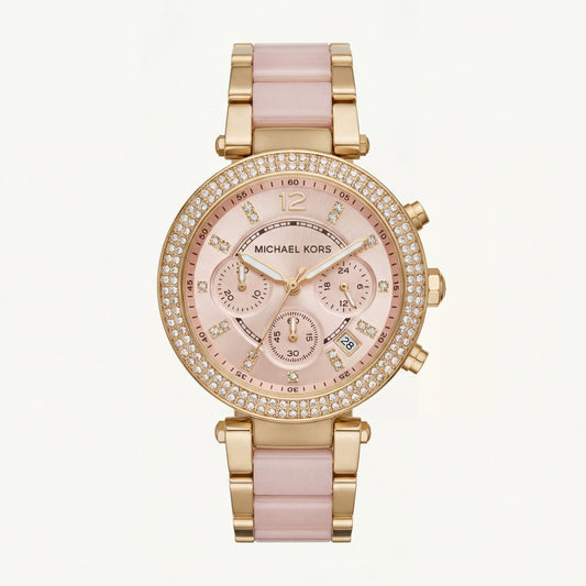 Blush Crystal Chronograph Watch – Rose Gold Glam Edition