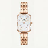 Pearl Rectangle Crystal Watch – Rose Gold Elegance Edition