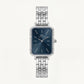 Midnight Blue Rectangle Crystal Watch – Silver Luxe Edition