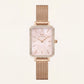 Blush Pearl Mesh Rectangle Watch – Rose Gold Crystal Edition