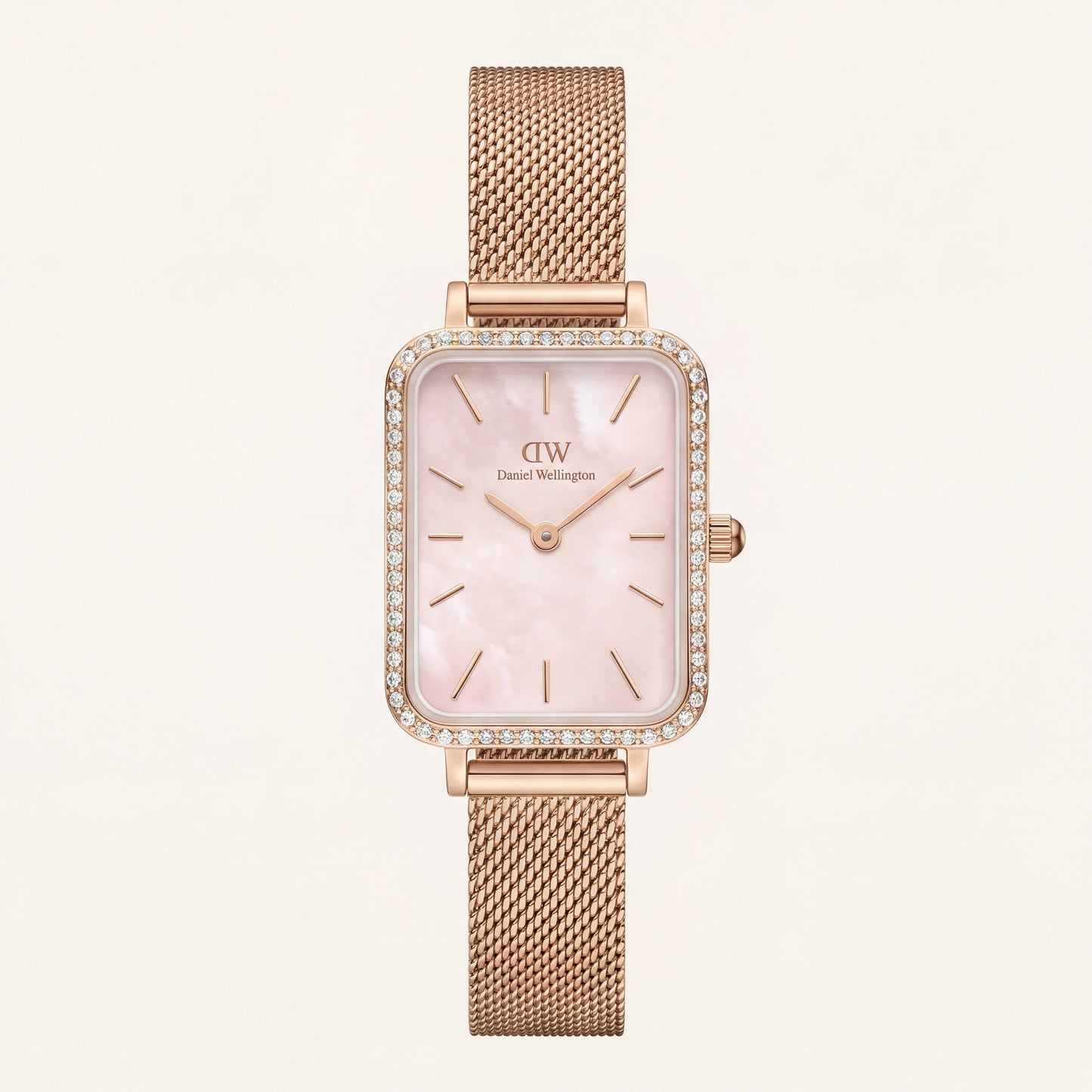 Blush Pearl Mesh Rectangle Watch – Rose Gold Crystal Edition