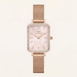 Blush Pearl Mesh Rectangle Watch – Rose Gold Crystal Edition