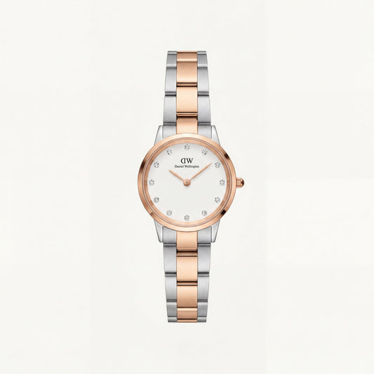 Crystal Two-Tone Elegance Watch – Rose Silver Minimal Edition