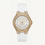 Crystal Halo Gold Sport Watch – White Signature Strap Edition