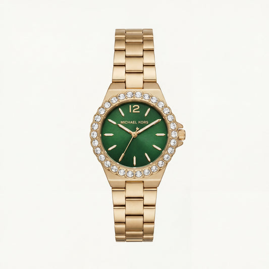 Gold Crystal Bezel Watch – Emerald Dial Luxe Edition