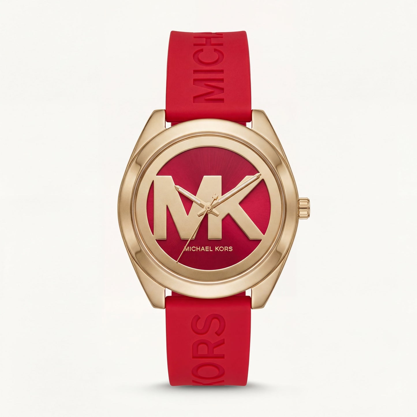 Bold Red Logo Watch – Gold Statement Edition