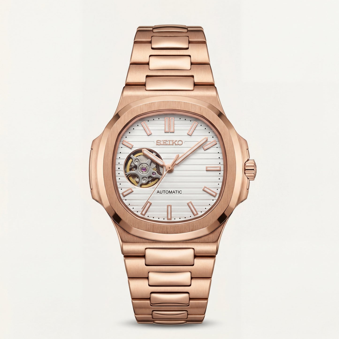 Rose Gold Open-Heart Automatic Steel Watch