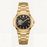 Gold Black Dial Open-Heart Automatic Steel Watch