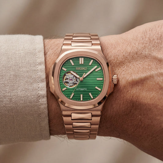 Rose Gold Green Dial Open-Heart Automatic Watch