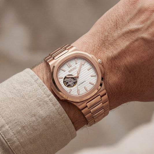 Rose Gold Open-Heart Automatic Steel Watch