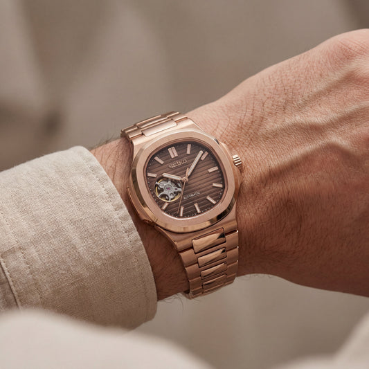 Rose Gold Brown Dial Open-Heart Automatic Watch