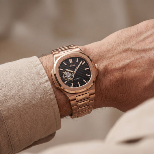 Rose Gold Black Dial Open-Heart Automatic Watch