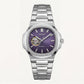 Silver Purple Dial Open-Heart Automatic Steel Watch