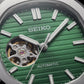 Silver Green Dial Open-Heart Automatic Steel Watch