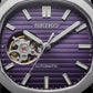 Silver Purple Dial Open-Heart Automatic Steel Watch