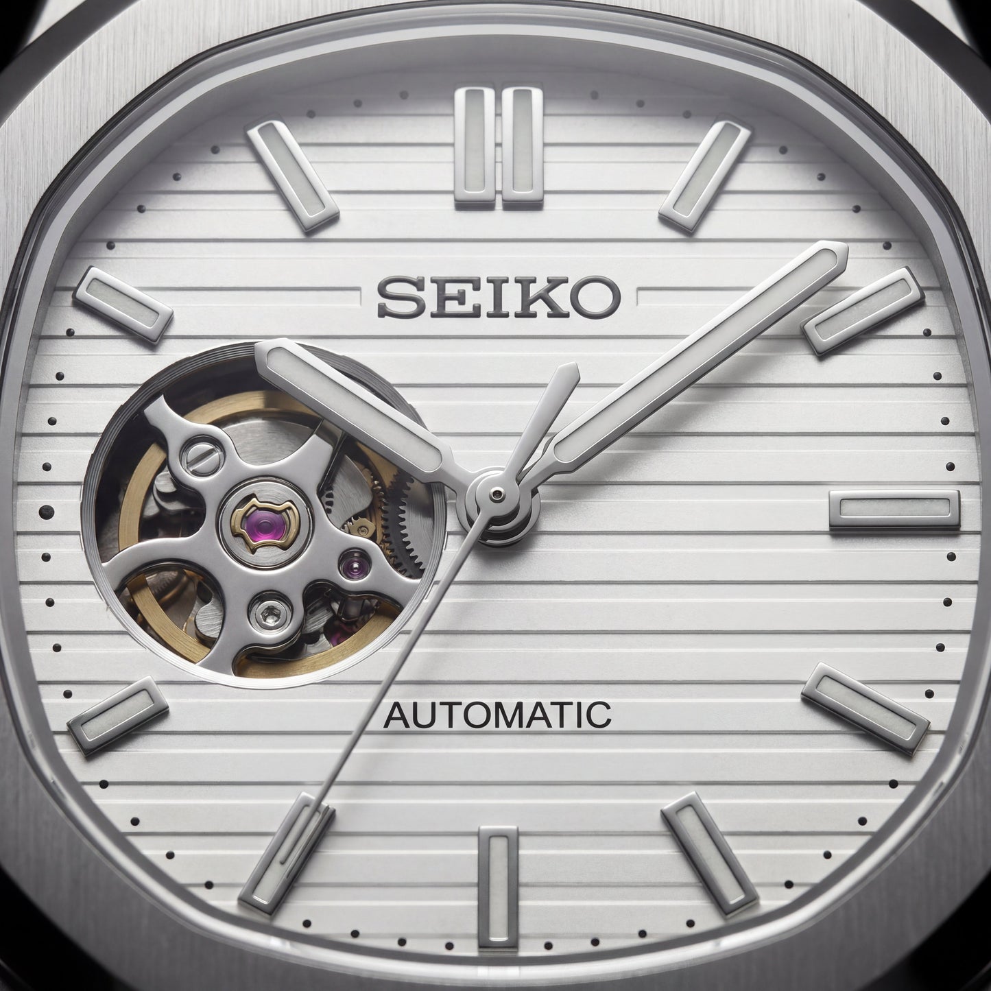 Silver Ivory Dial Open-Heart Automatic Steel Watch