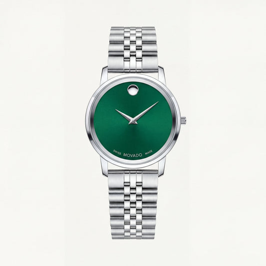 Silver Green Minimal Dial Stainless Steel Watch
