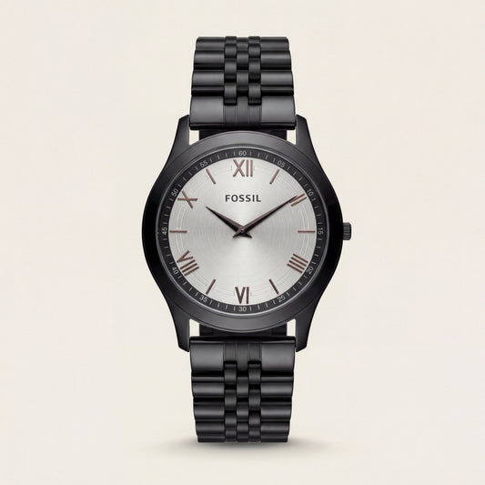 Black Steel Silver Dial Classic Quartz Watch