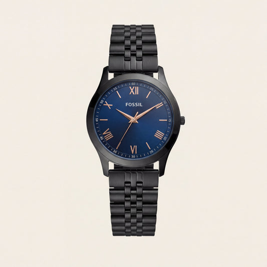 Black Steel Blue Dial Classic Quartz Watch