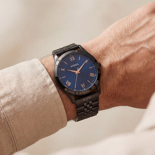 Black Steel Blue Dial Classic Quartz Watch