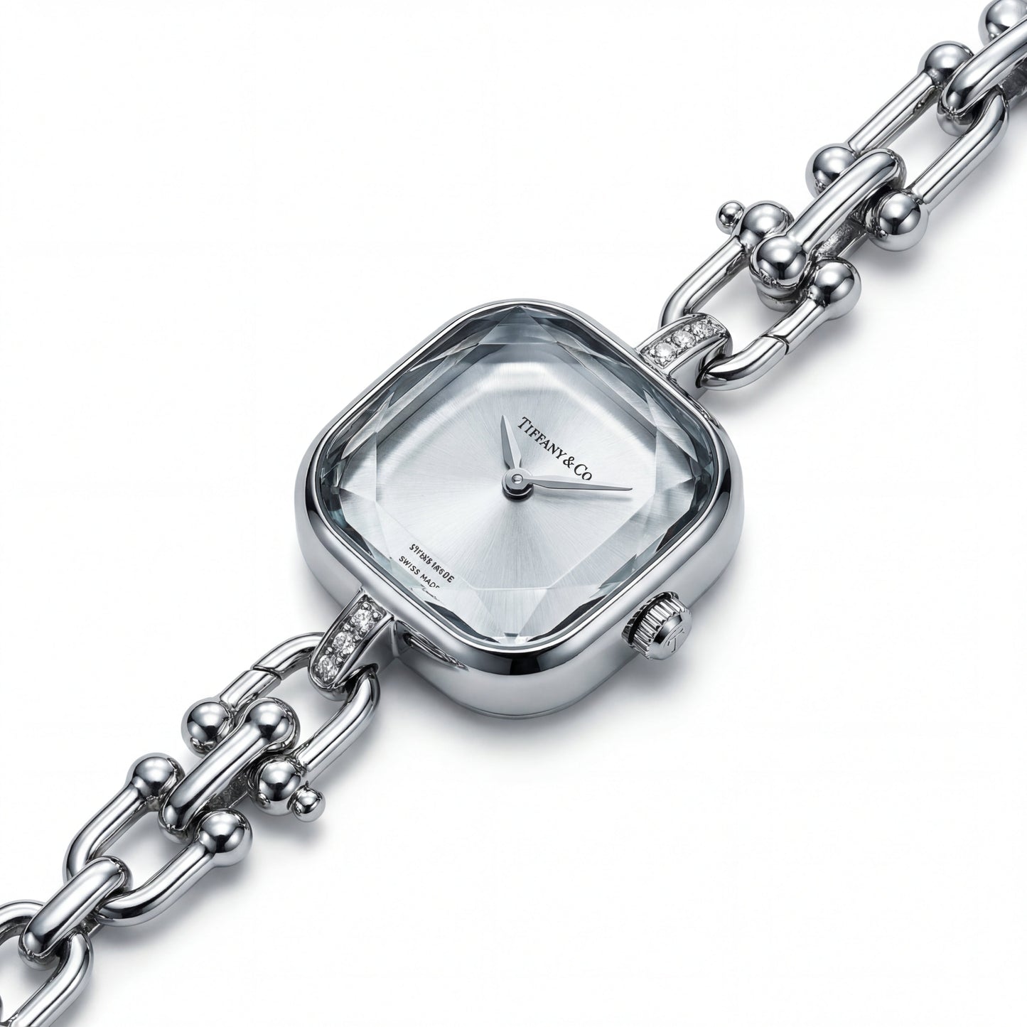 Silver Square Case Crystal Faceted Dial Jewelry Bracelet Watch – Women