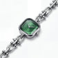 Silver Square Case Emerald Faceted Dial Jewelry Bracelet Watch – Women