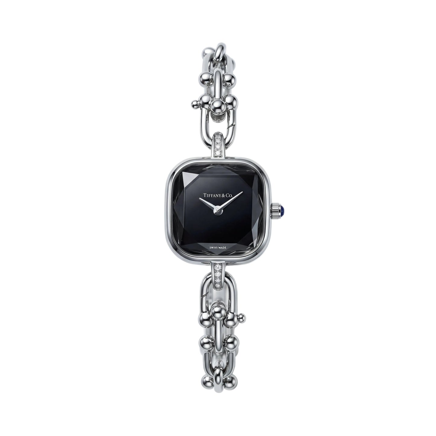 Silver Square Case Midnight Black Faceted Dial Jewelry Bracelet Watch – Women