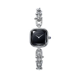 Silver Square Case Midnight Black Faceted Dial Jewelry Bracelet Watch – Women