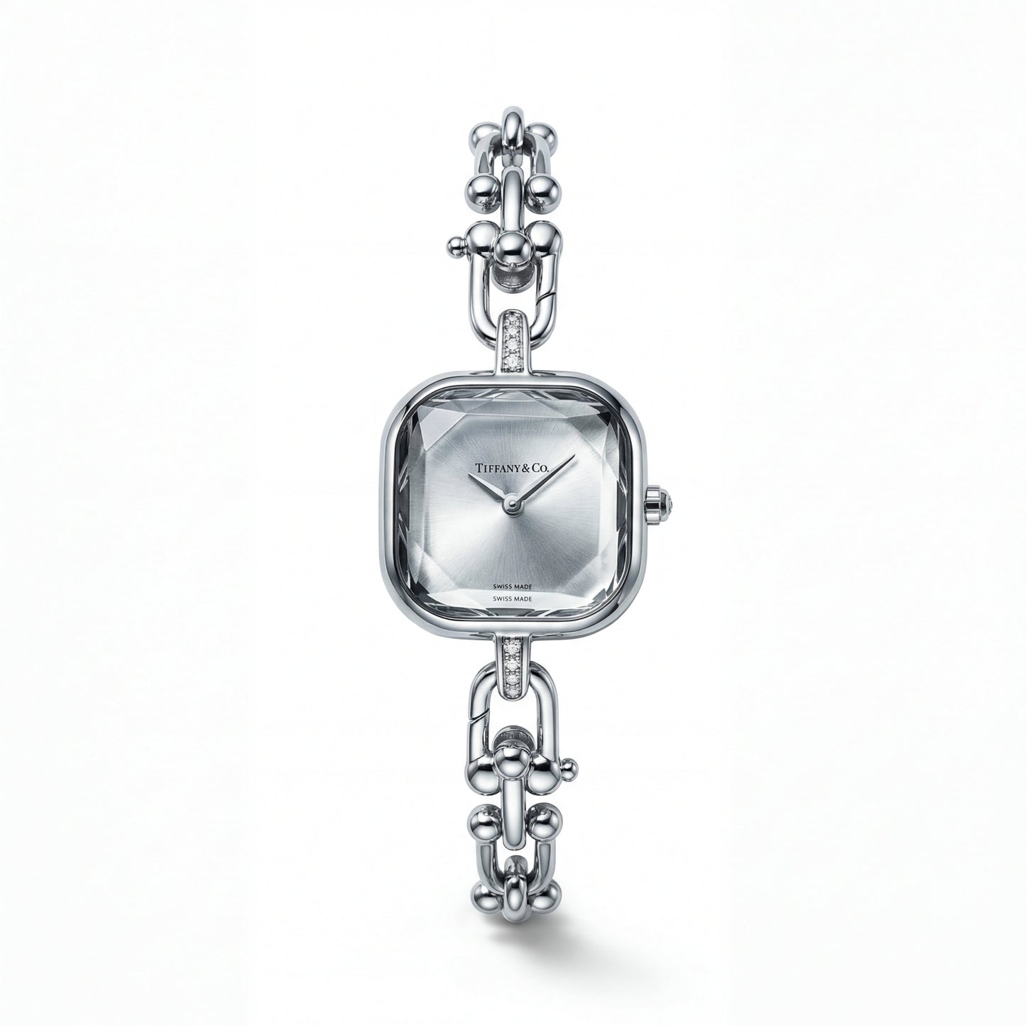 Silver Square Case Crystal Faceted Dial Jewelry Bracelet Watch – Women