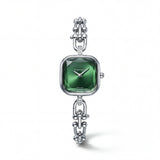 Silver Square Case Emerald Faceted Dial Jewelry Bracelet Watch – Women