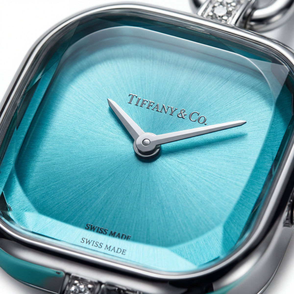 Silver Square Case Turquoise Sunray Dial Luxury Bracelet Watch – Women
