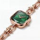 Rose Gold Square Case Emerald Sunray Dial Jewelry Bracelet Watch – Women