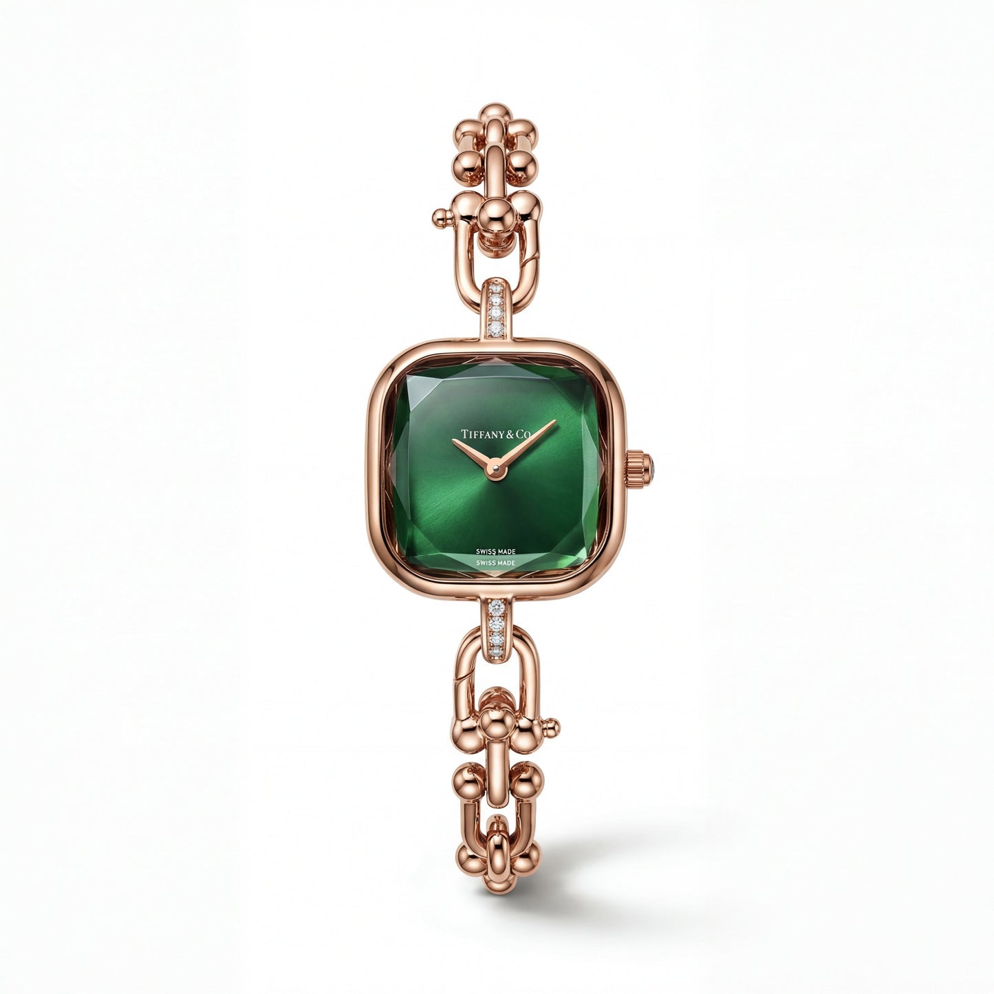 Rose Gold Square Case Emerald Sunray Dial Jewelry Bracelet Watch – Women