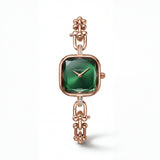 Rose Gold Square Case Emerald Sunray Dial Jewelry Bracelet Watch – Women