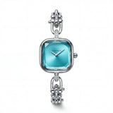 Silver Square Case Turquoise Sunray Dial Luxury Bracelet Watch – Women