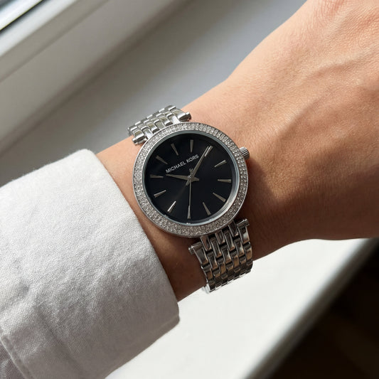 Stainless Steel Crystal Bezel Black Dial Luxury Bracelet Watch – Women