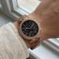 Rose Gold Crystal Bezel Black Chronograph Luxury Bracelet Watch – Women