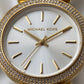Gold Crystal Bezel Silver Sunray Dial Luxury Bracelet Watch – Women