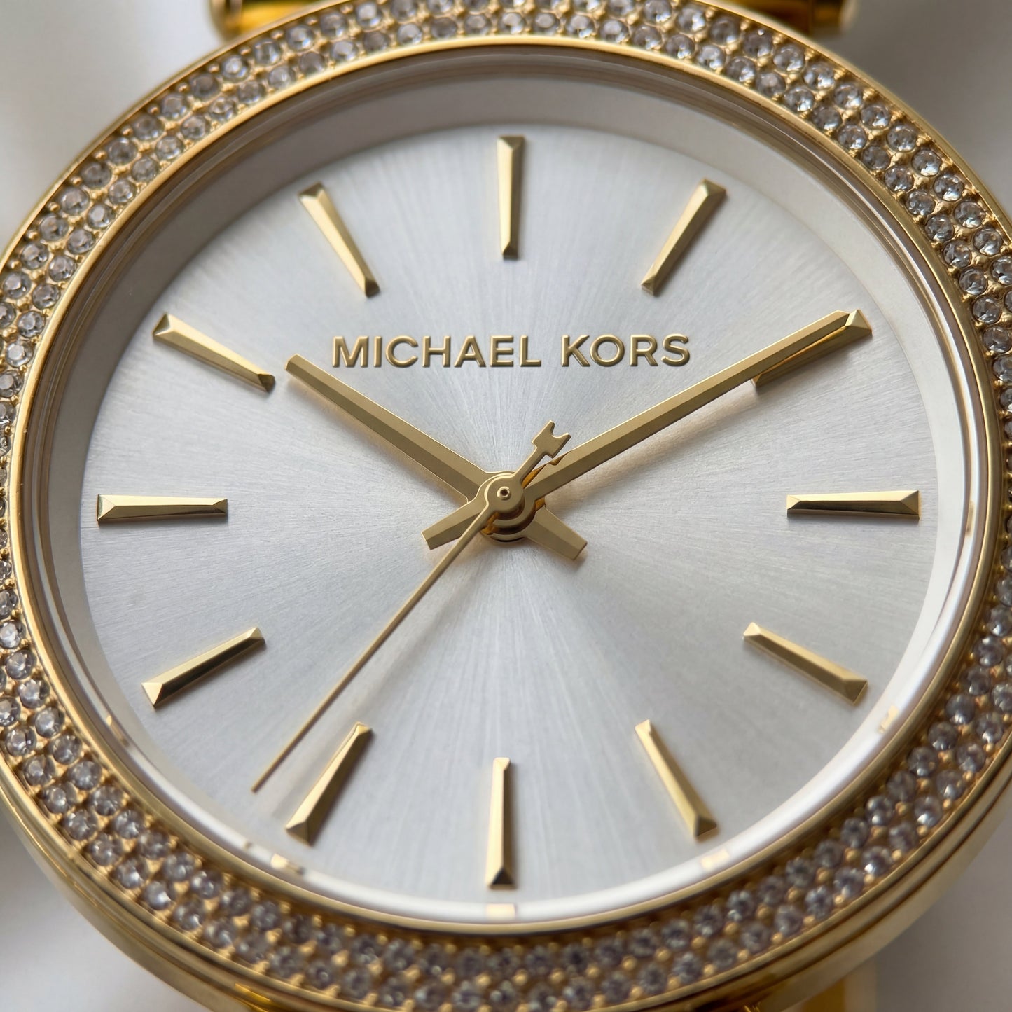 Gold Crystal Bezel Silver Sunray Dial Luxury Bracelet Watch – Women