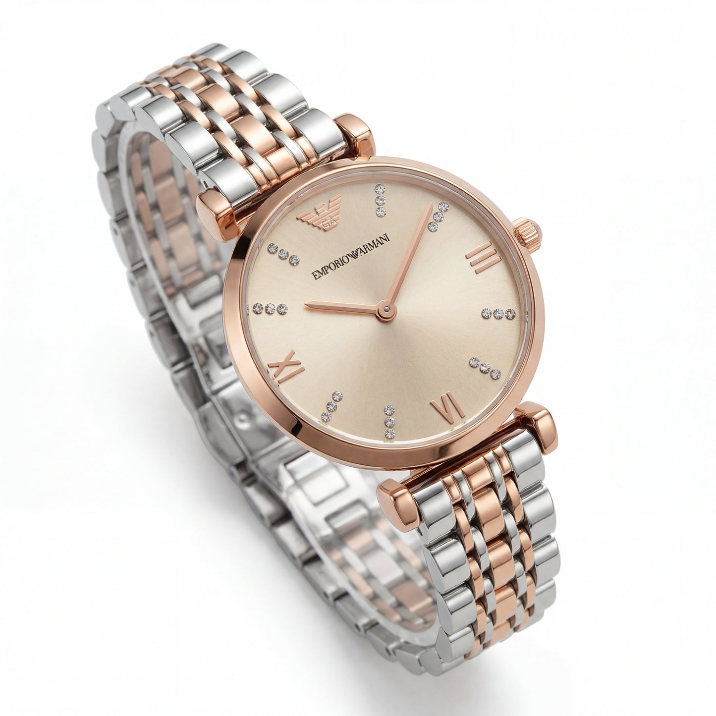 Two-Tone Rose Gold & Silver Crystal Accent Dial Luxury Bracelet Watch – Women